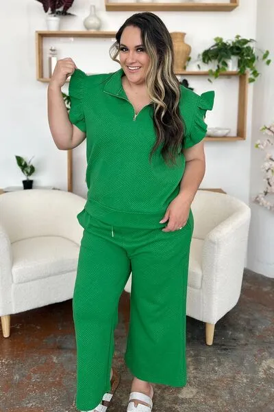 Set For Life Texture Top and Drawstring Wide Leg Pant Set (11 Colors)