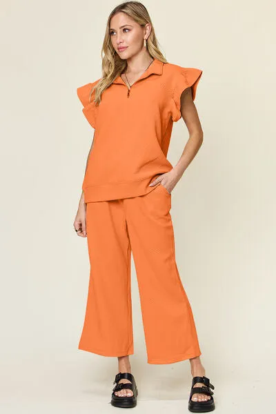Set For Life Texture Top and Drawstring Wide Leg Pant Set (11 Colors)