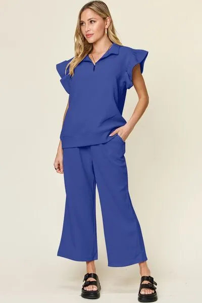 Set For Life Texture Top and Drawstring Wide Leg Pant Set (11 Colors)