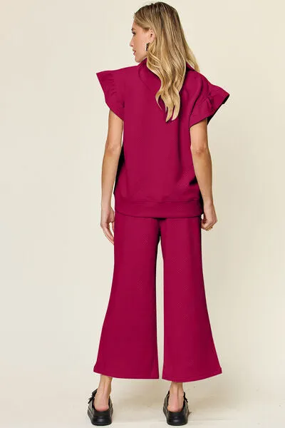 Set For Life Texture Top and Drawstring Wide Leg Pant Set (11 Colors)