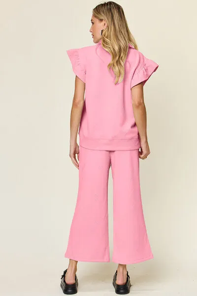 Set For Life Texture Top and Drawstring Wide Leg Pant Set (11 Colors)