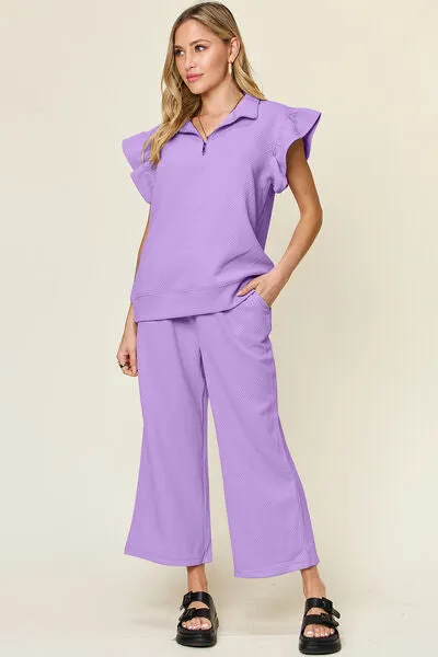 Set For Life Texture Top and Drawstring Wide Leg Pant Set (11 Colors)