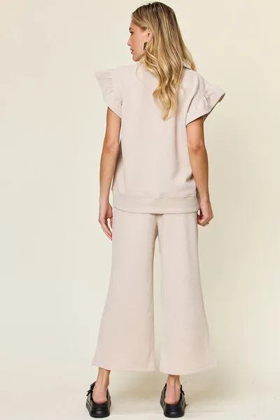 Set For Life Texture Top and Drawstring Wide Leg Pant Set (11 Colors)