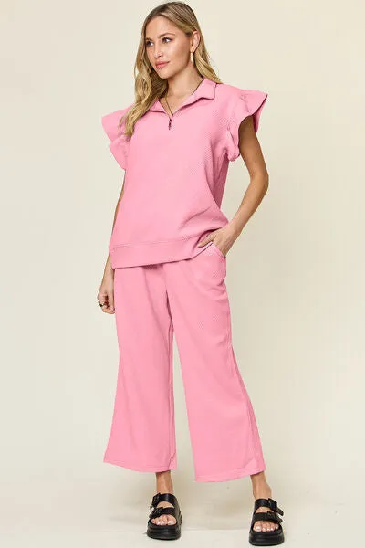 Set For Life Texture Top and Drawstring Wide Leg Pant Set (11 Colors)