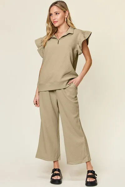 Set For Life Texture Top and Drawstring Wide Leg Pant Set (11 Colors)