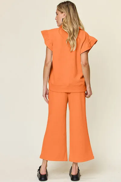 Set For Life Texture Top and Drawstring Wide Leg Pant Set (11 Colors)