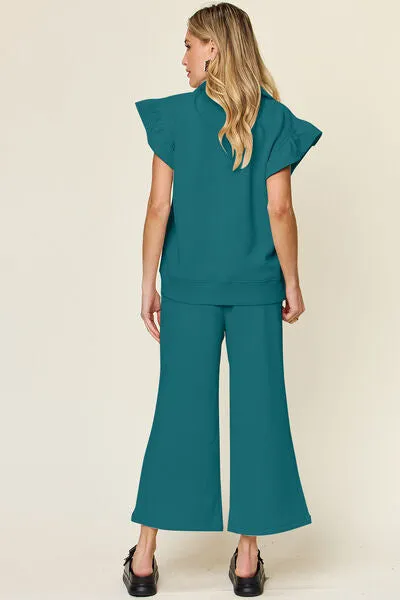 Set For Life Texture Top and Drawstring Wide Leg Pant Set (11 Colors)