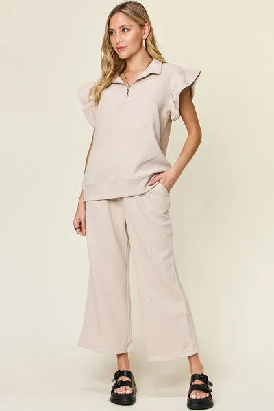 Set For Life Texture Top and Drawstring Wide Leg Pant Set (11 Colors)