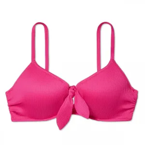 Shade & Shore Women's Current Lightly Lined Bow Front Ribbed Bikini Top