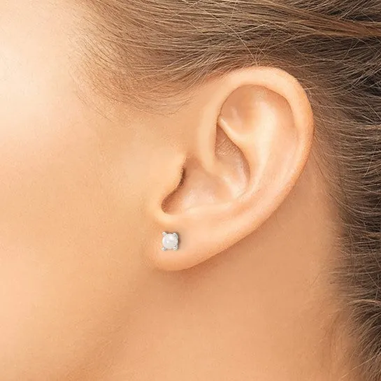 Silver 4mm White Pearl June Birthstone Silver Earrings
