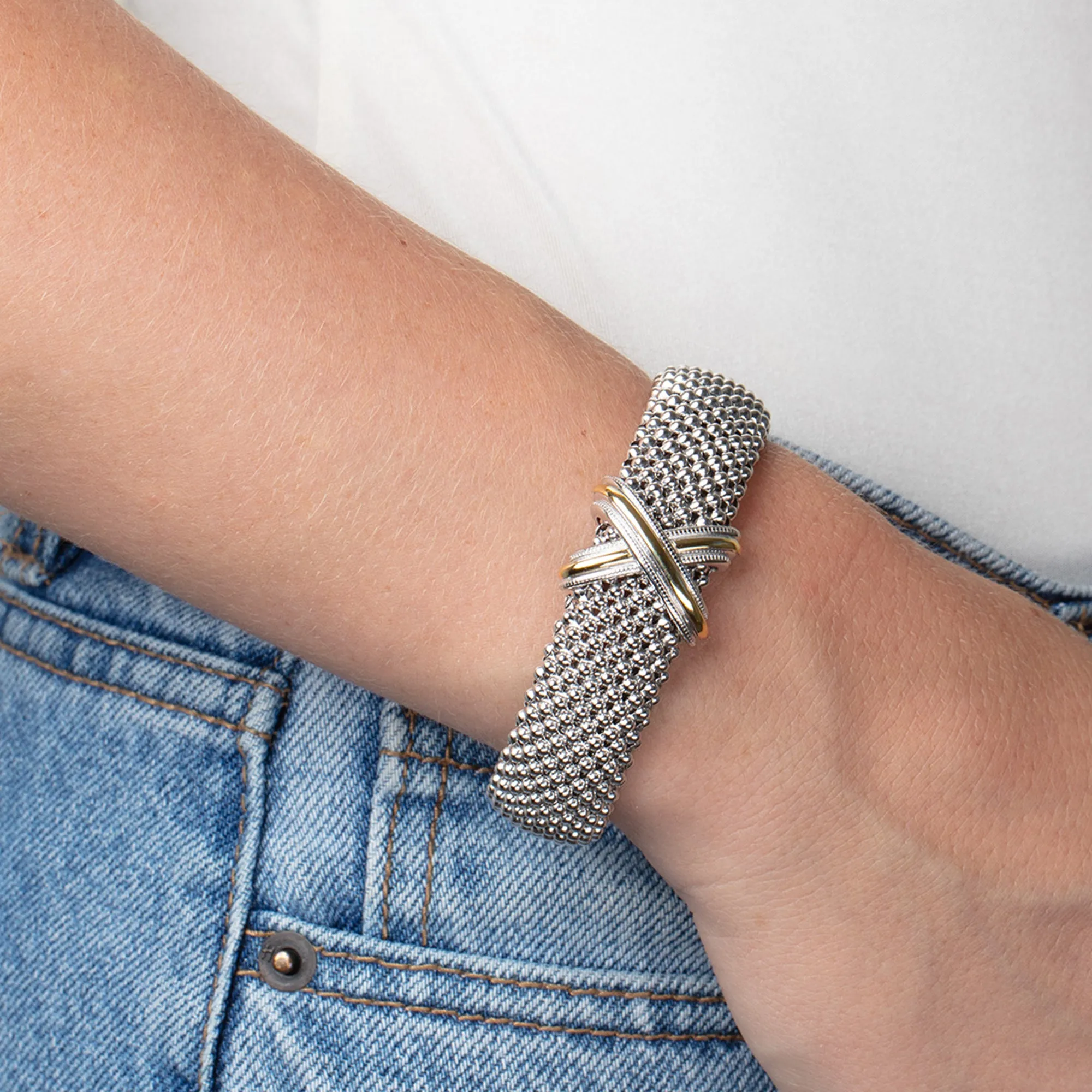 Silver & 18K Gold Prosecco Criss Cross Cuff
