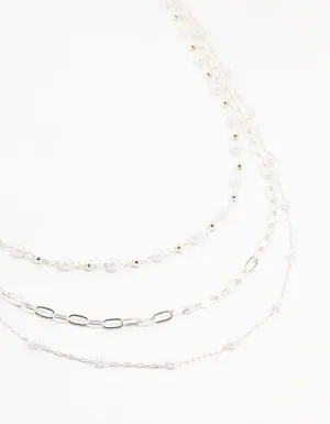 Silver Fine Station Pearl Necklace