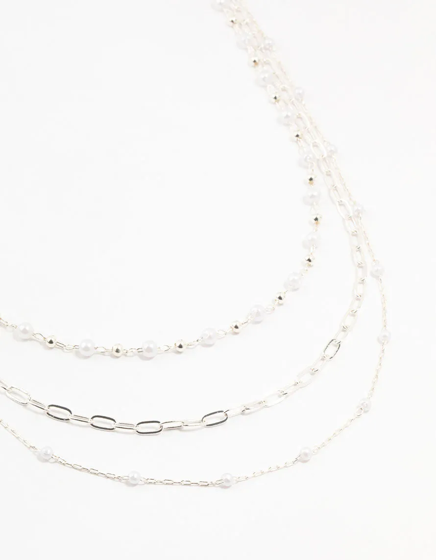 Silver Fine Station Pearl Necklace