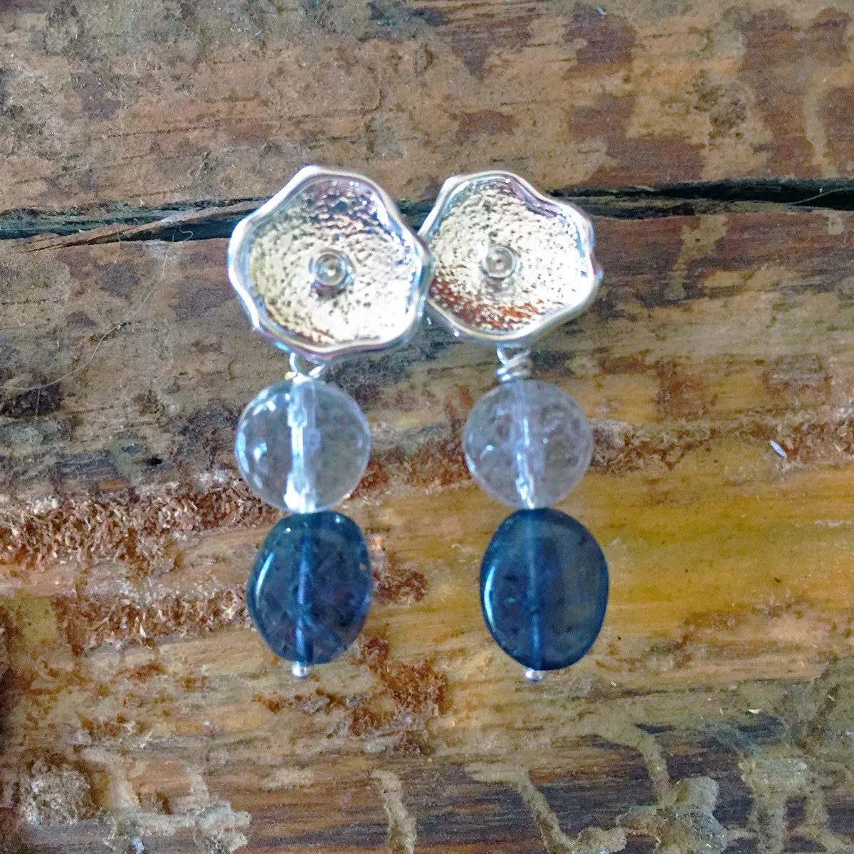 Silver Leaf Necklace with Quartz and Iolite Accents