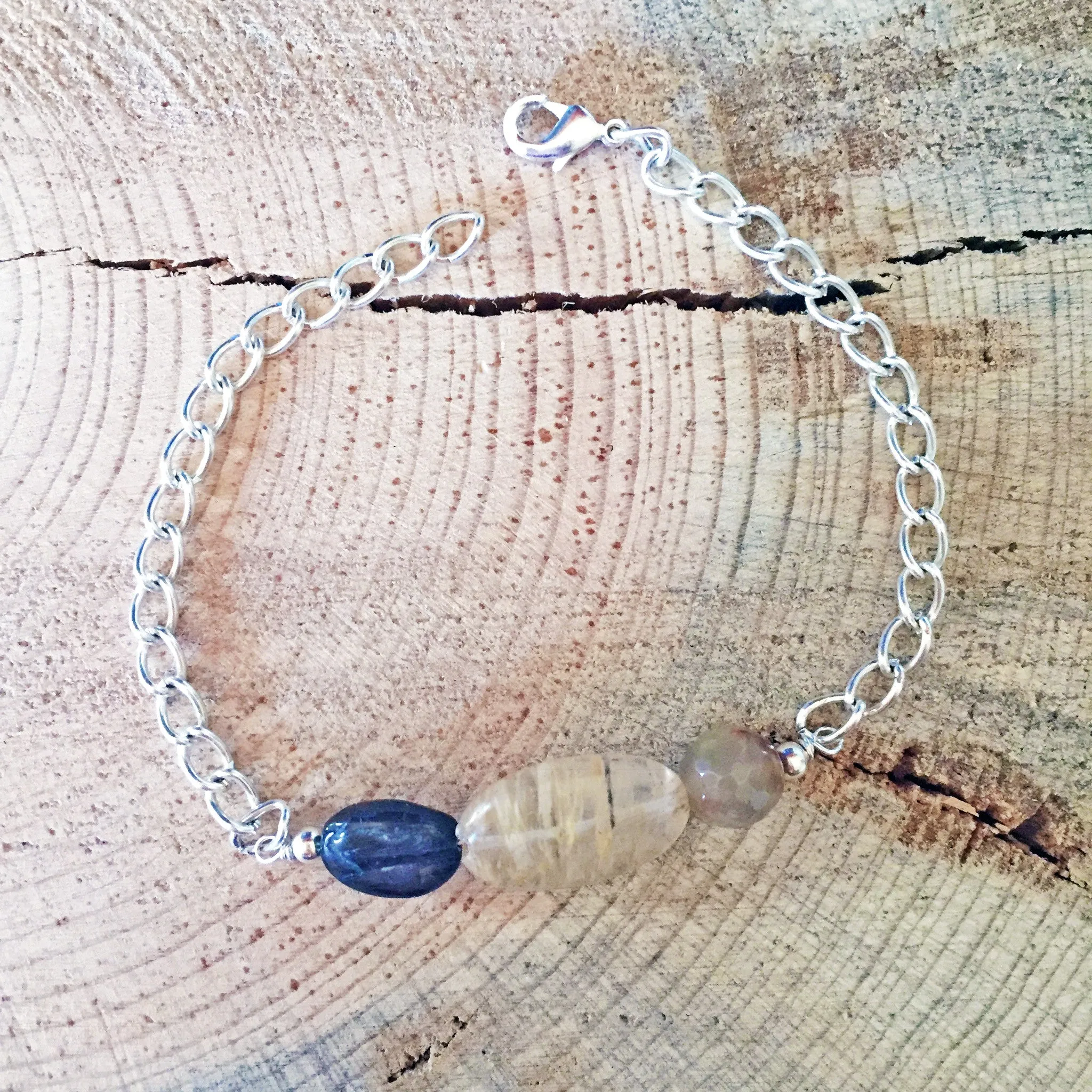 Silver Leaf Necklace with Quartz and Iolite Accents