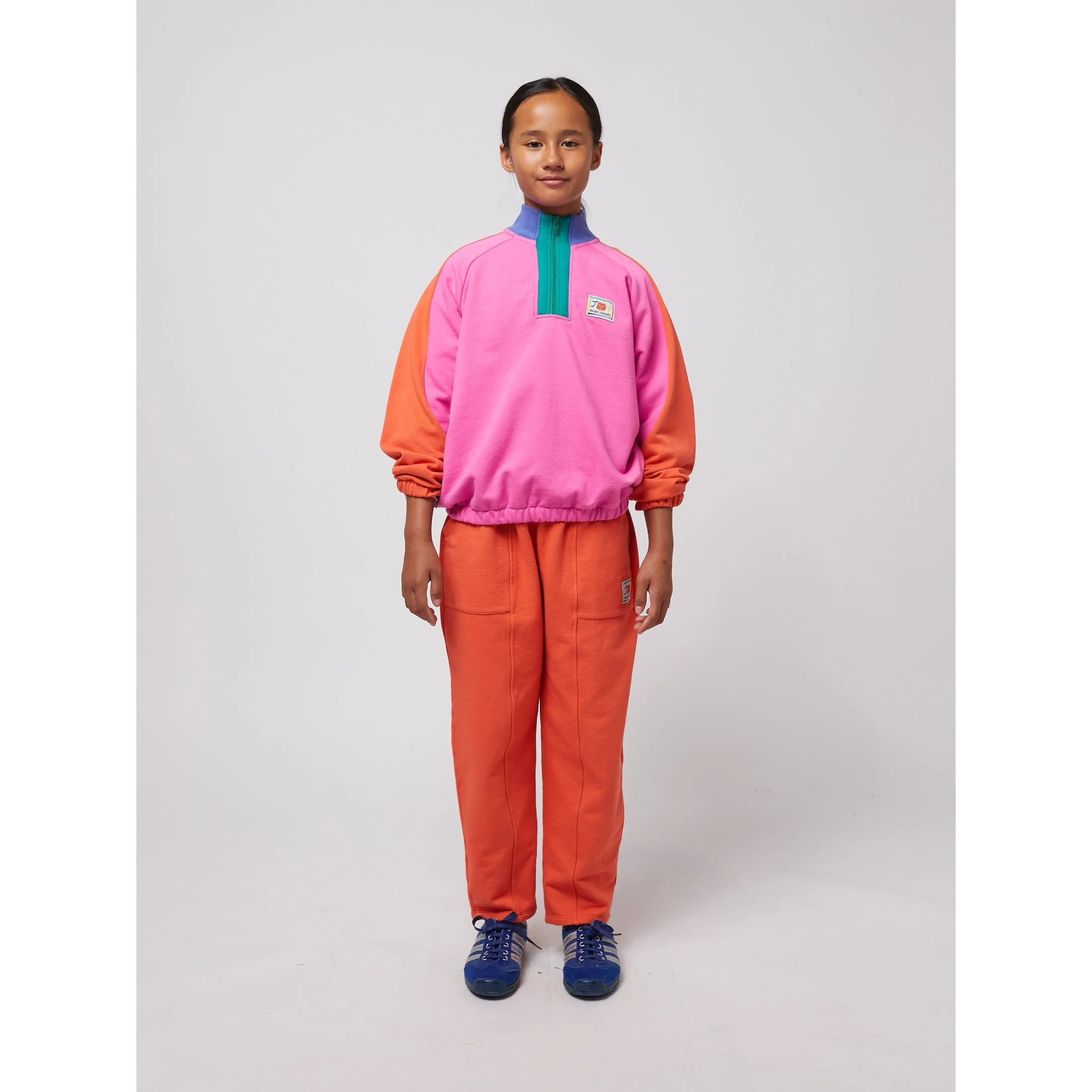 Smiling Color Block 1/4 Zipped Sweatshirt