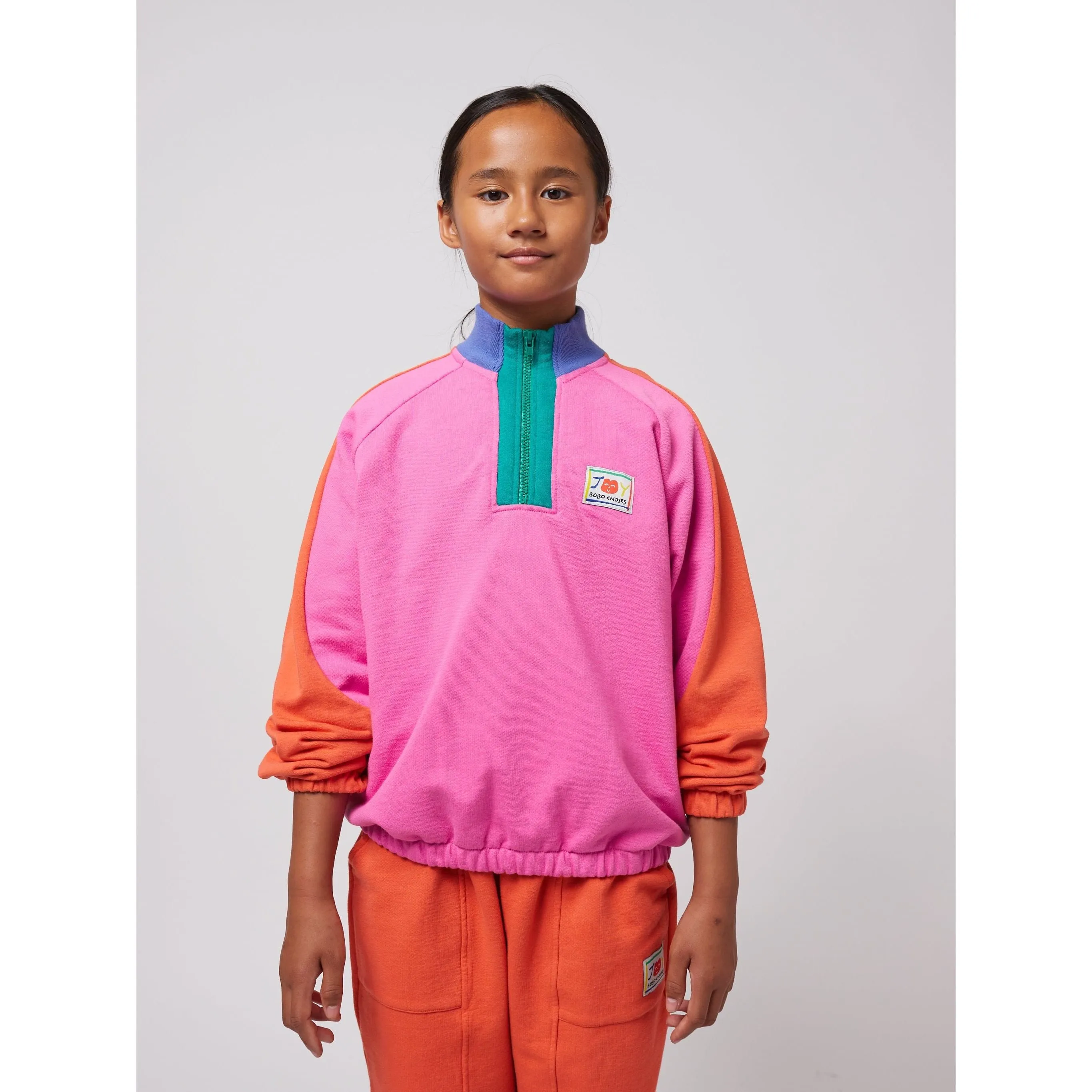 Smiling Color Block 1/4 Zipped Sweatshirt