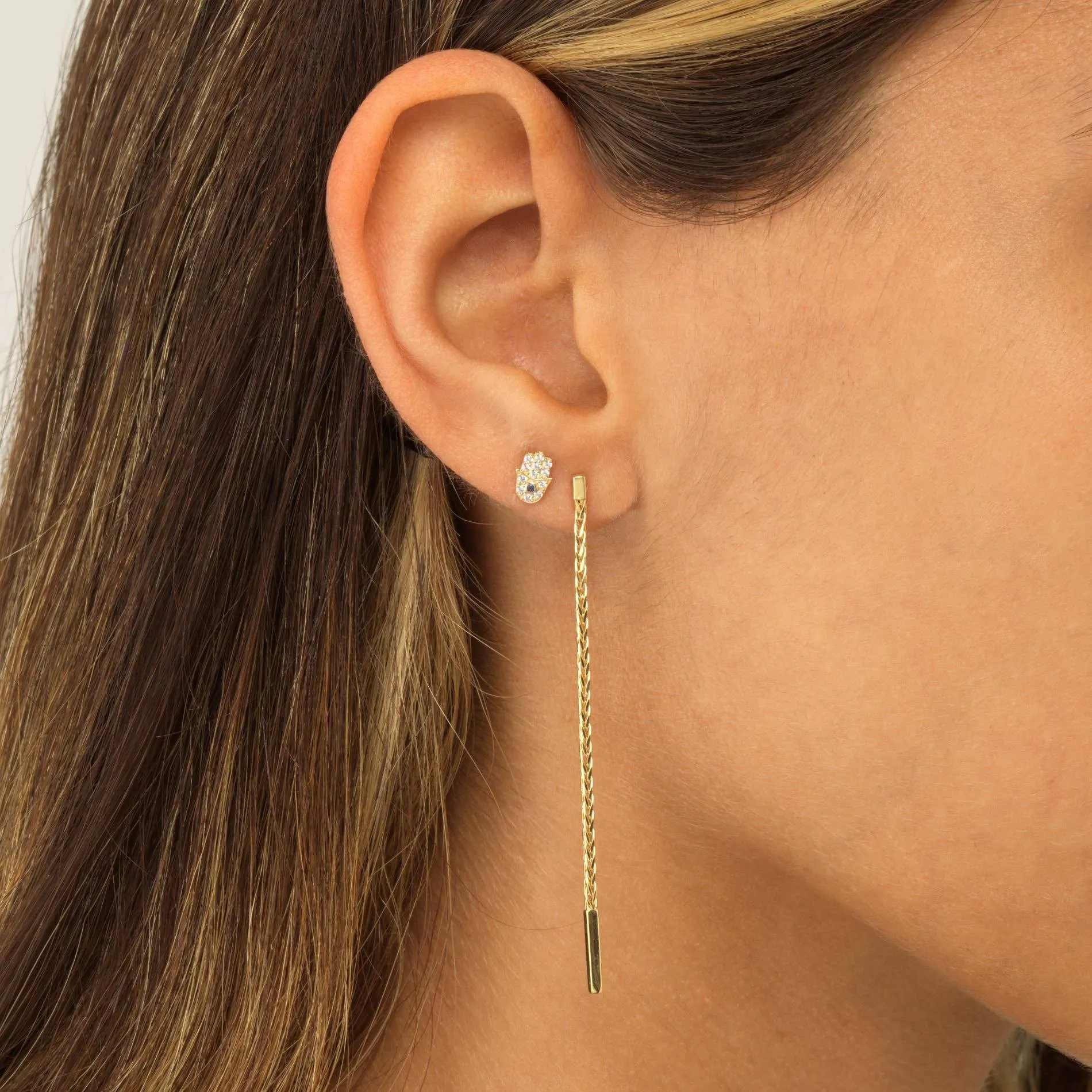 Snake Chain Drop Stud Earring 14K