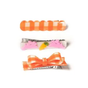 SPR- Orange Checkered Bow   Bunnies Alligator Clips