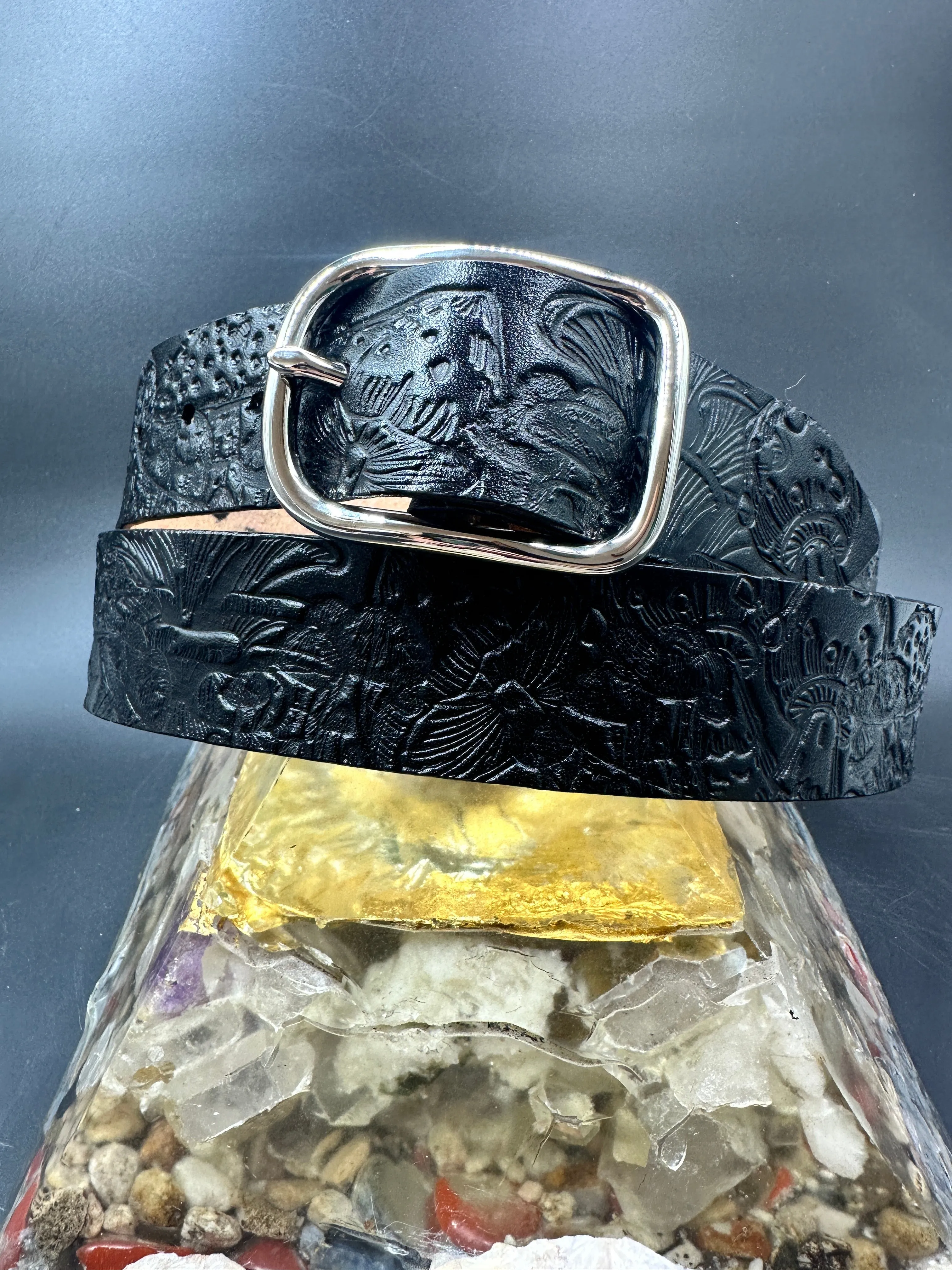 Stamped Leather Belt - Mushrooms 2.0 XL