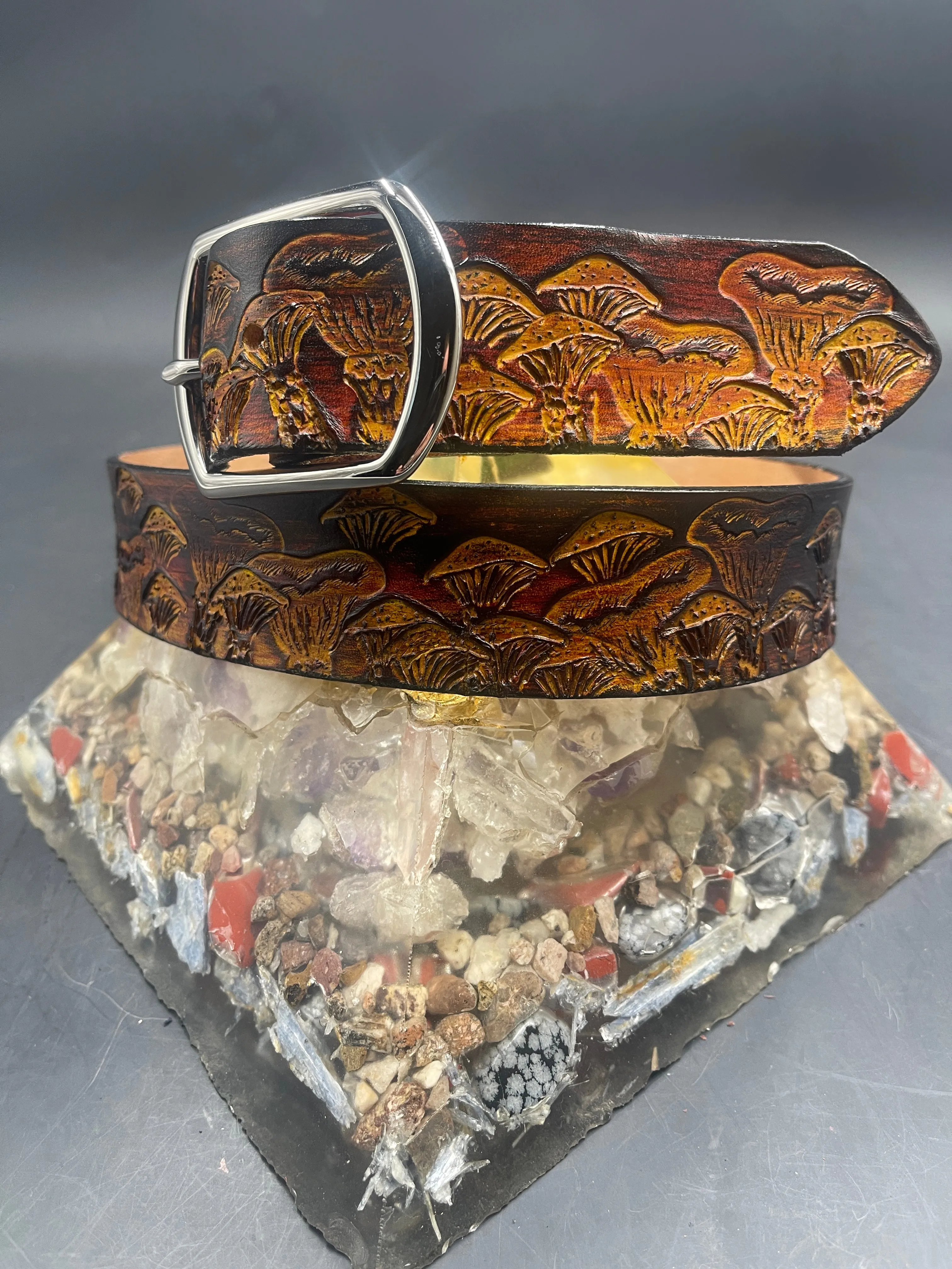 Stamped Leather Belt - Mushrooms 2.0