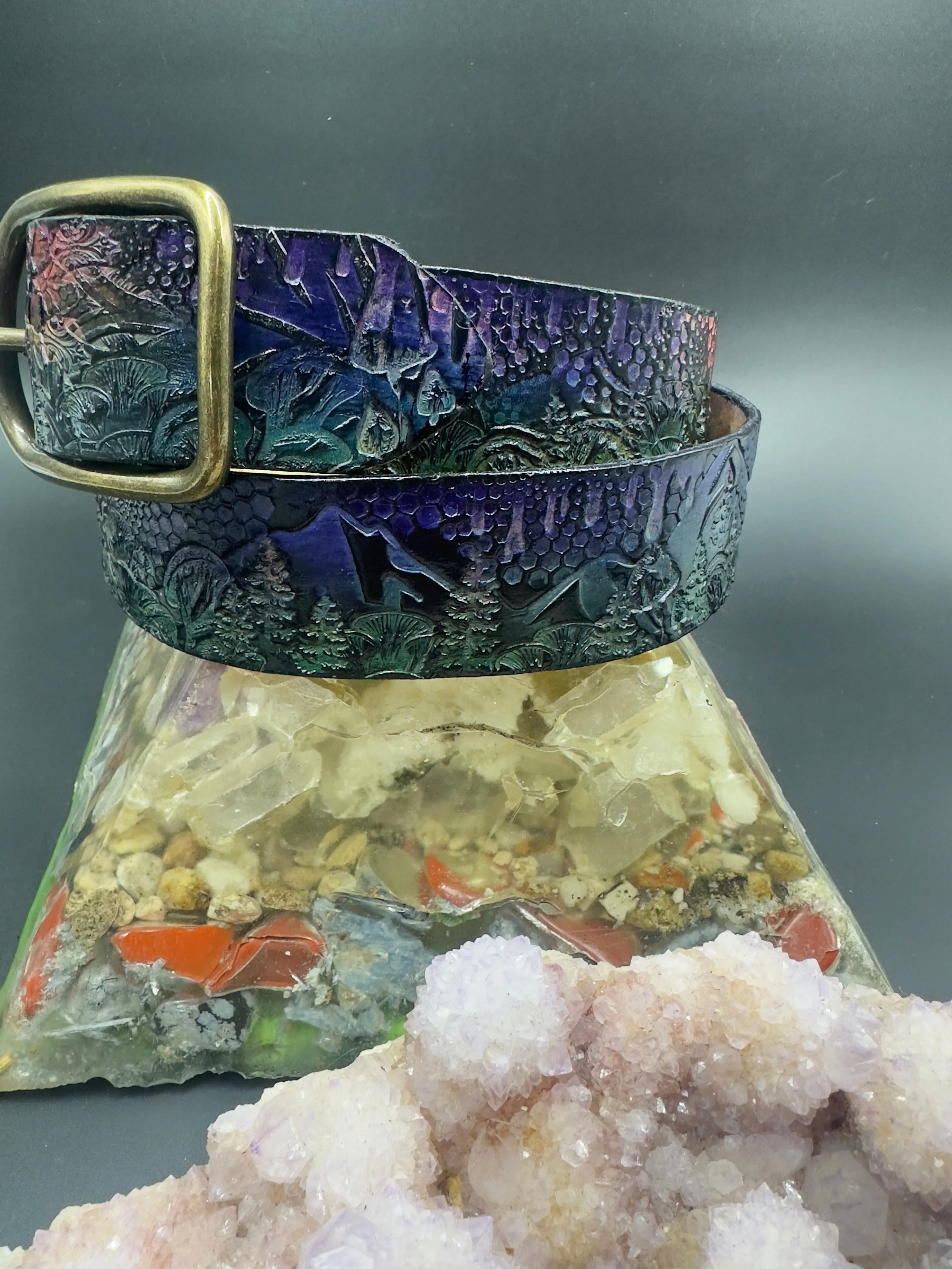 Stamped Leather Belt - Mushrooms 2.0