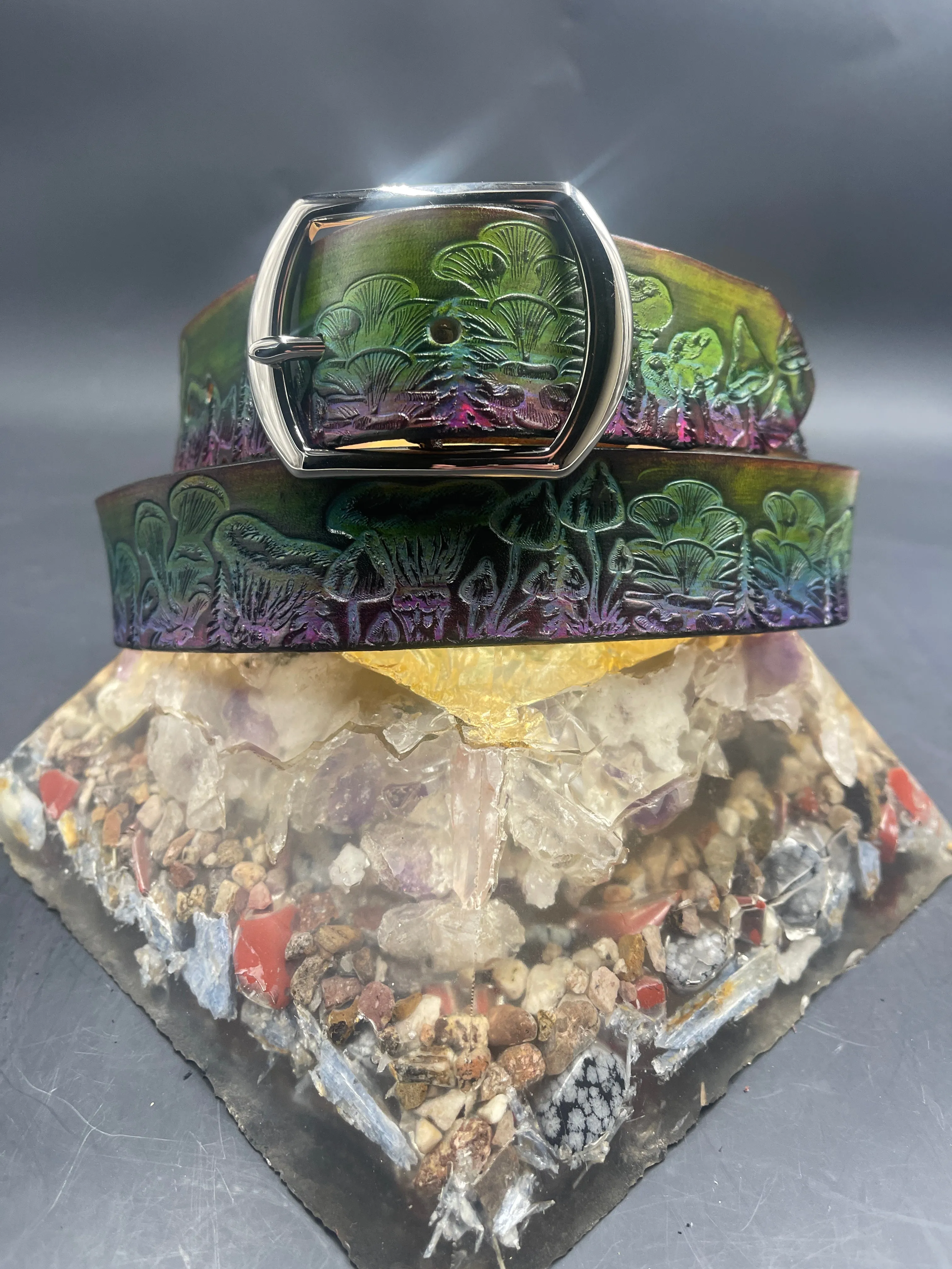 Stamped Leather Belt - Mushrooms 2.0