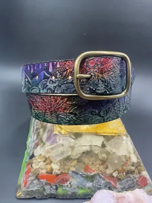 Stamped Leather Belt - Mushrooms 2.0