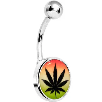 Steel Glow in the Dark Rainbow Ganja Leaf Belly Ring