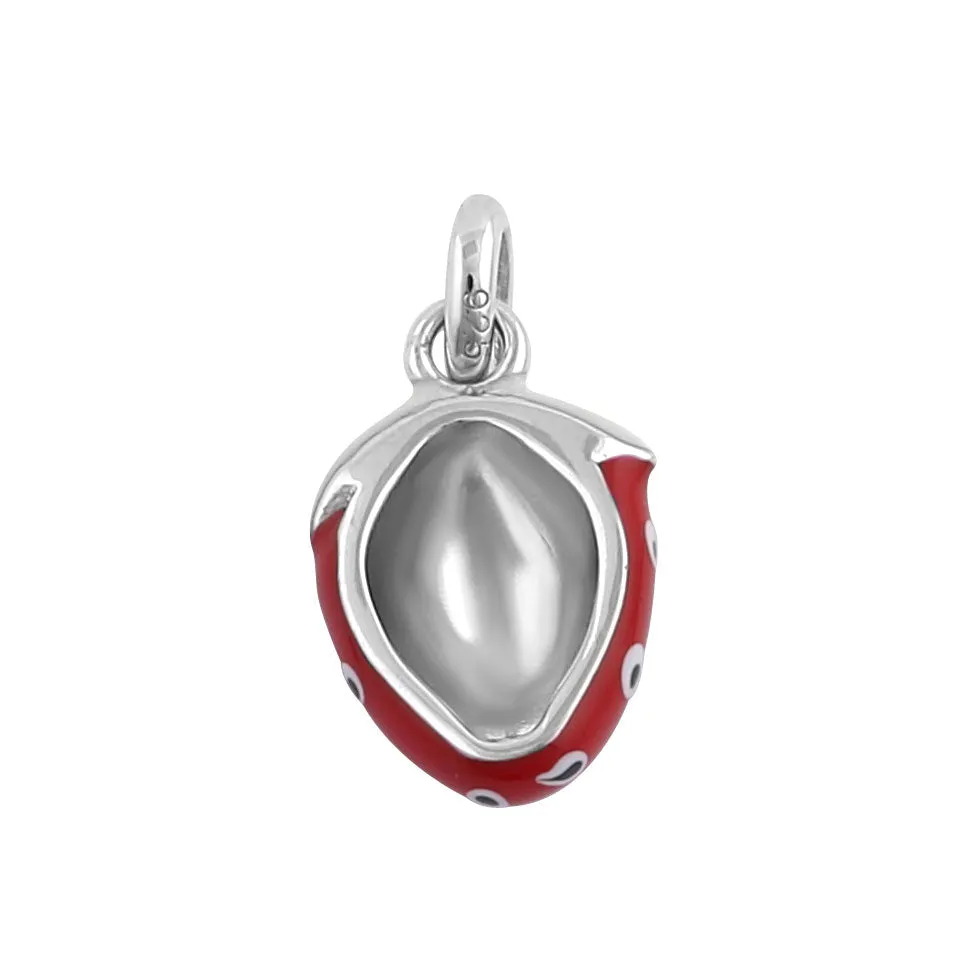 Sterling Silver Hand-Painted Cute Strawberry Pendant