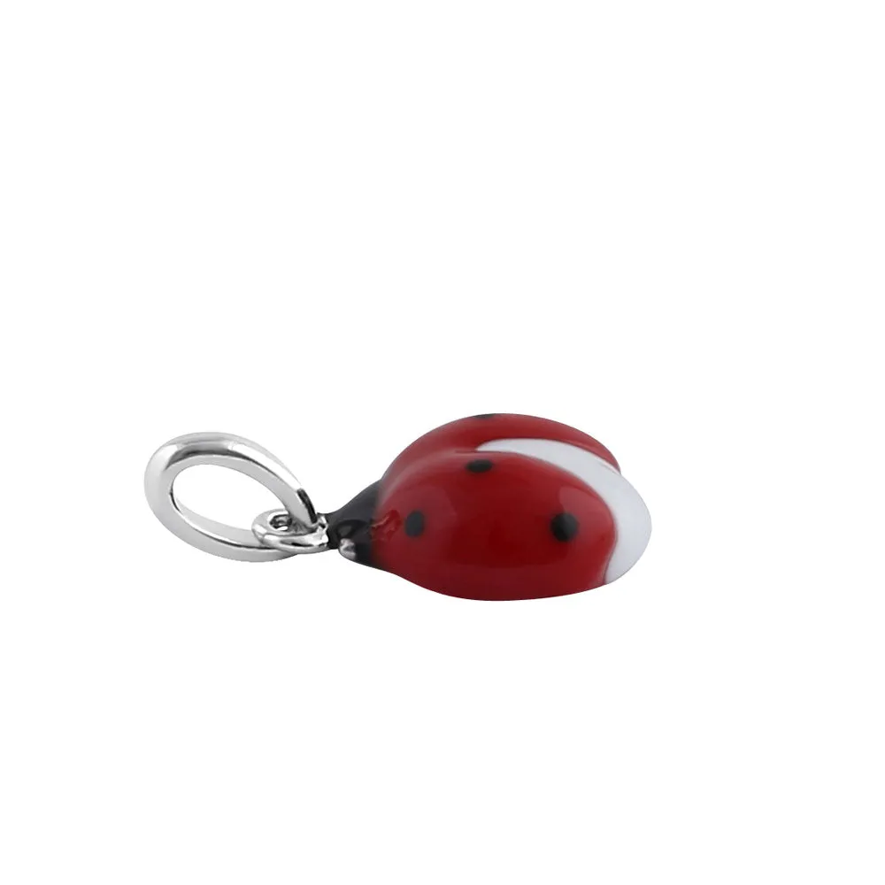 Sterling Silver Hand-Painted Small Ladybug  Pendant