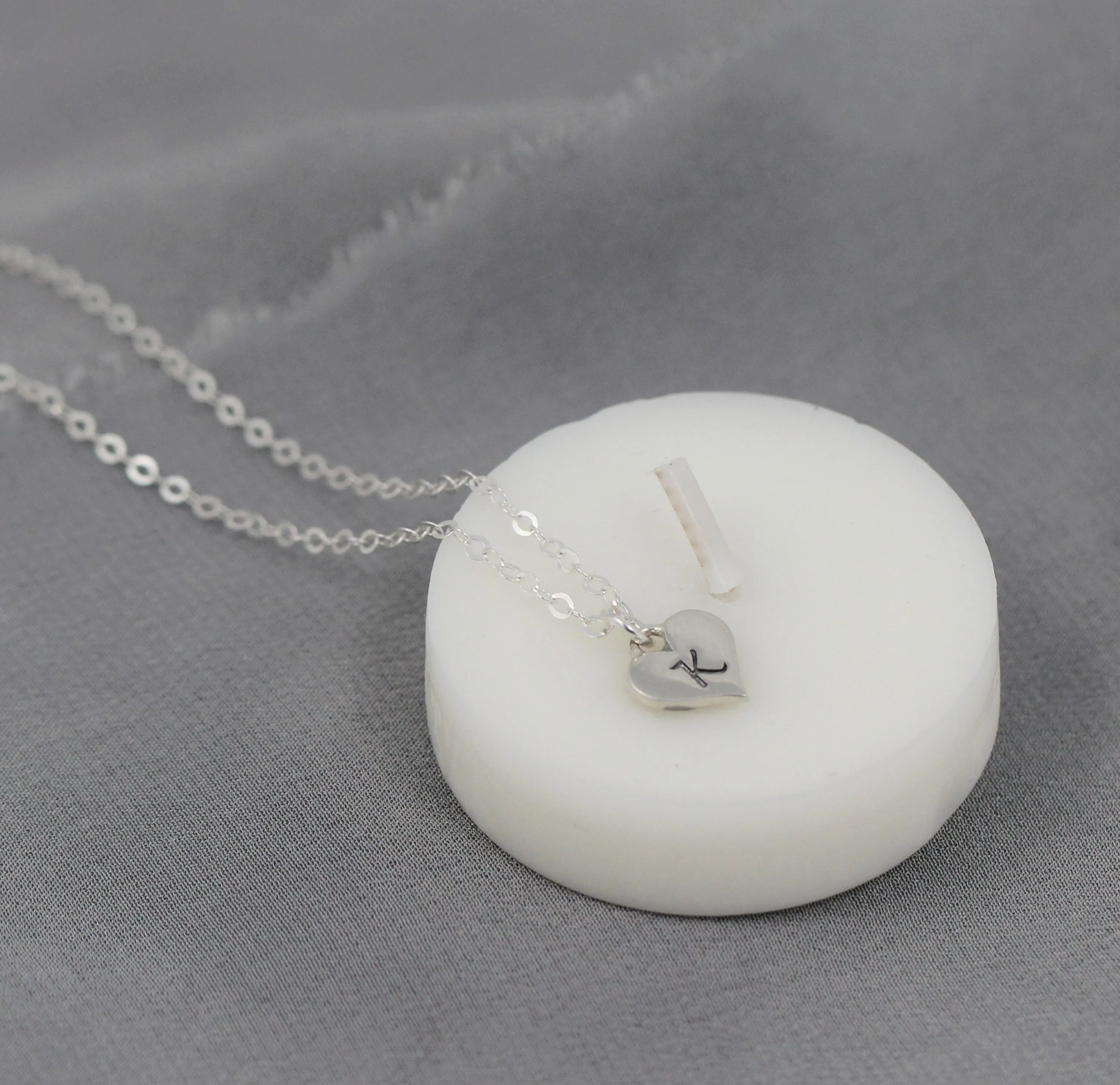 Sterling Silver Heart Initial Necklace, Custom Letter Jewelry