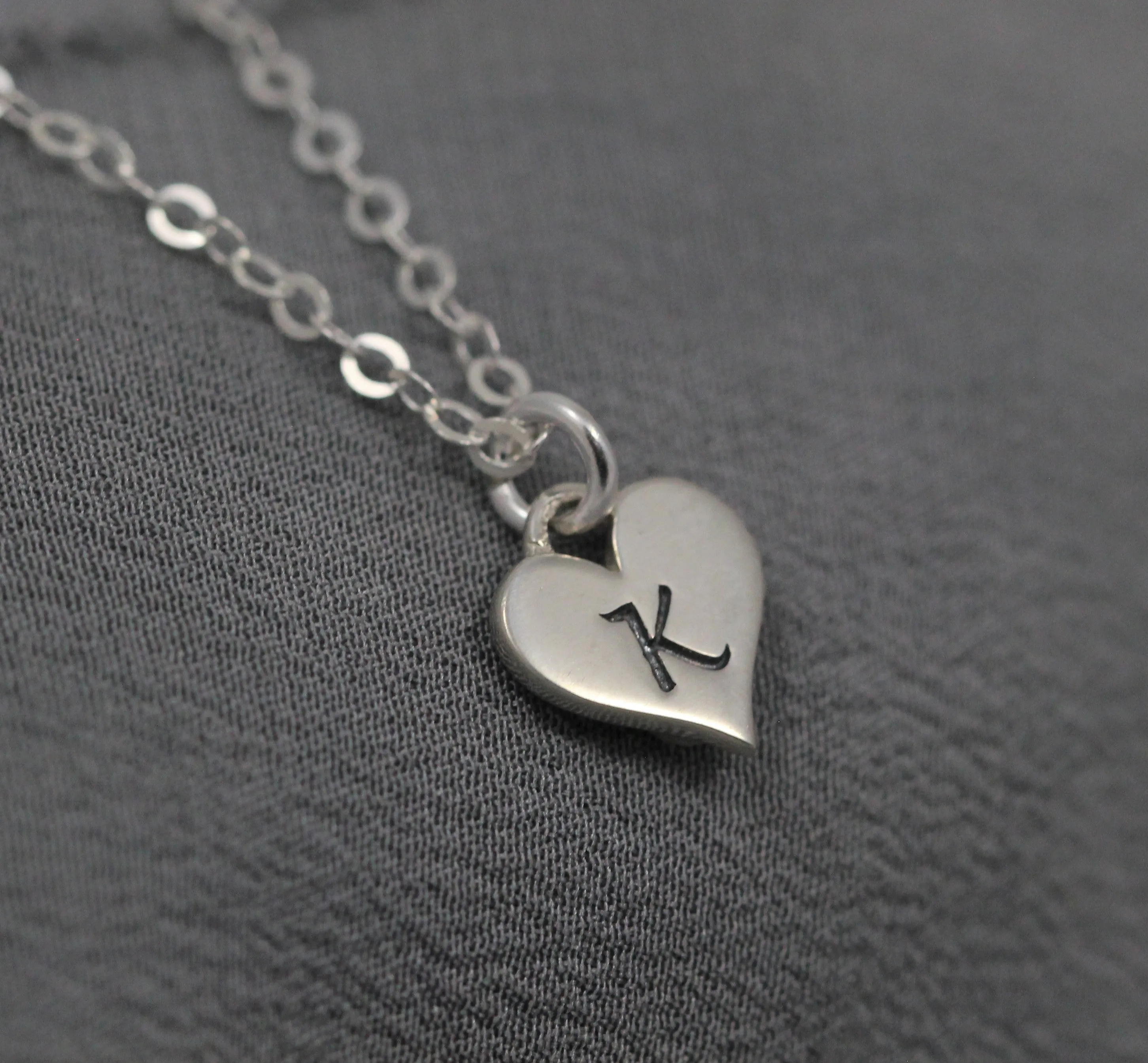 Sterling Silver Heart Initial Necklace, Custom Letter Jewelry