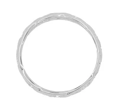 Sterling Silver Scrolls and Pansy Flowers Filigree Engraved Wedding Band - 7.5mm Wide