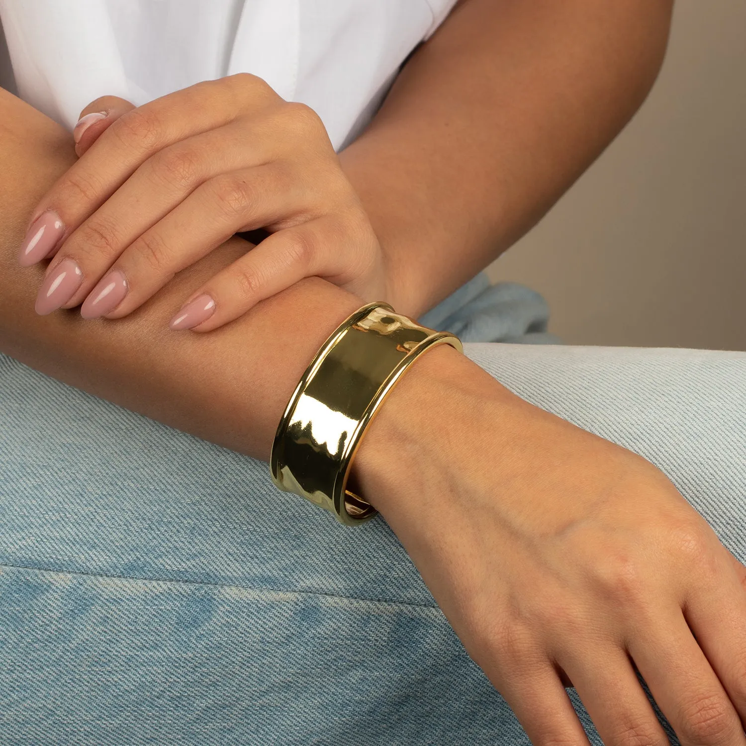 Super Wide Indented Bangle Bracelet