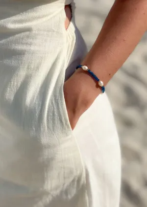Swiss Blue Topaz Pearl Station Bracelet