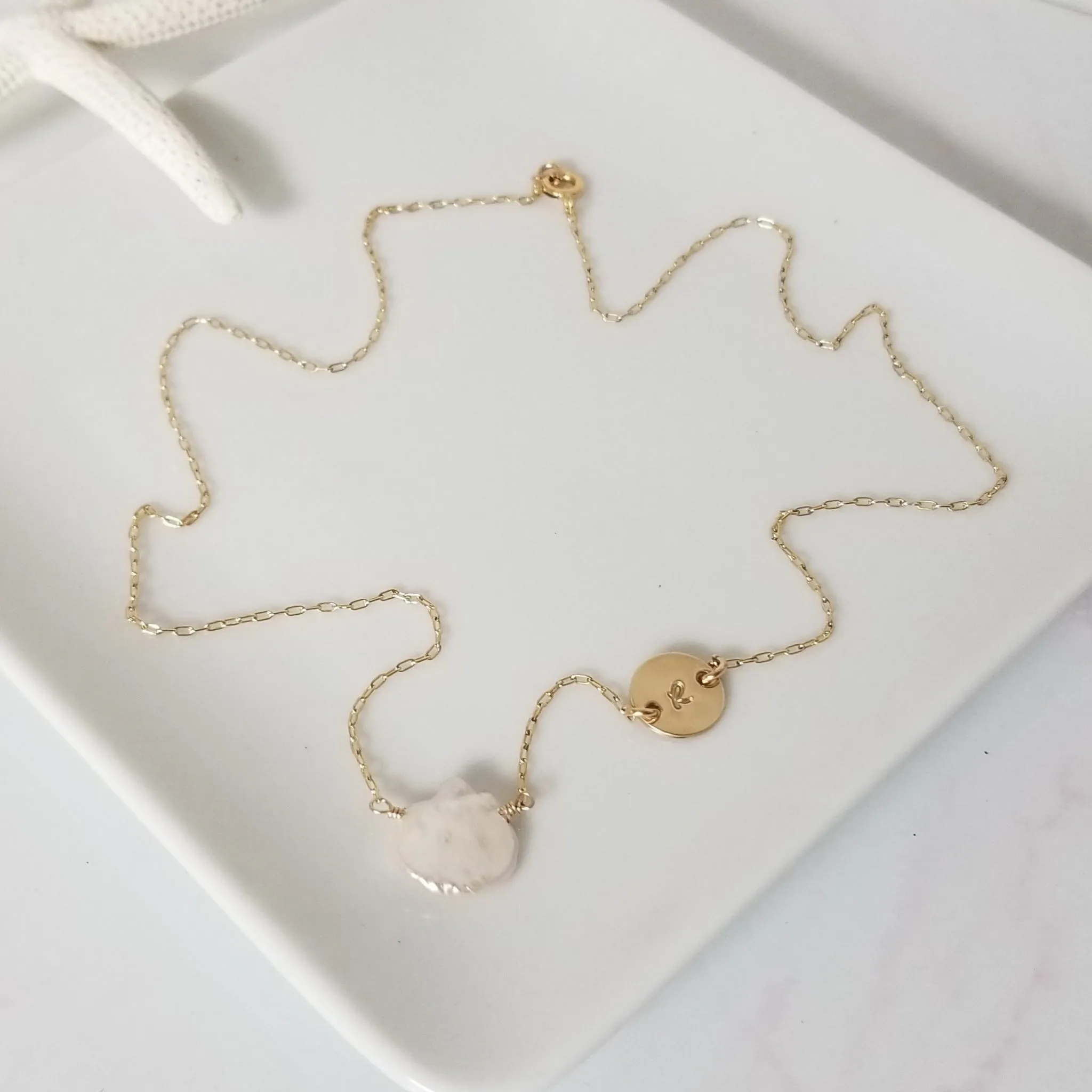 The "Amy" - Raw Freshwater Pearl and Initial Necklace - Sterling or Gold