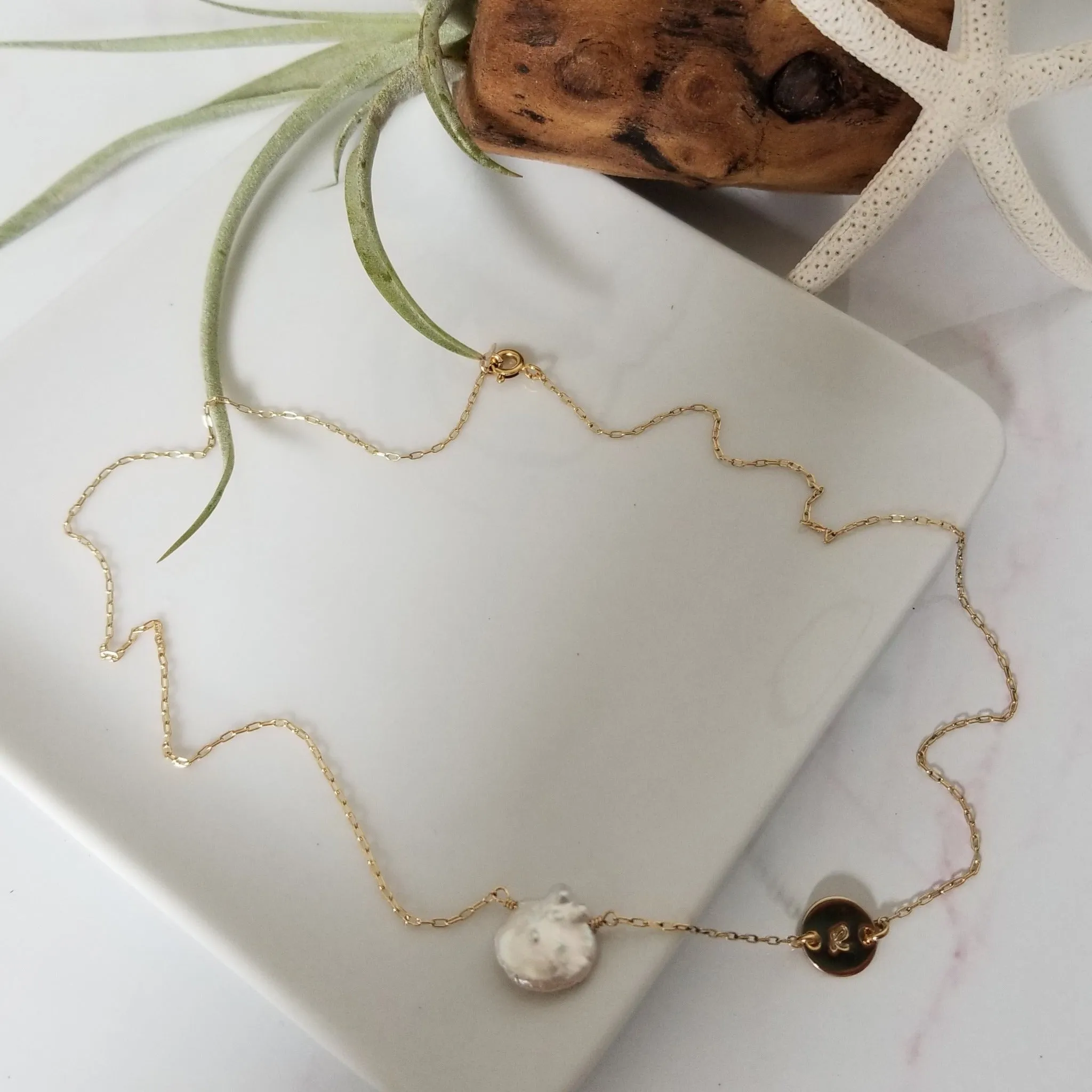 The "Amy" - Raw Freshwater Pearl and Initial Necklace - Sterling or Gold