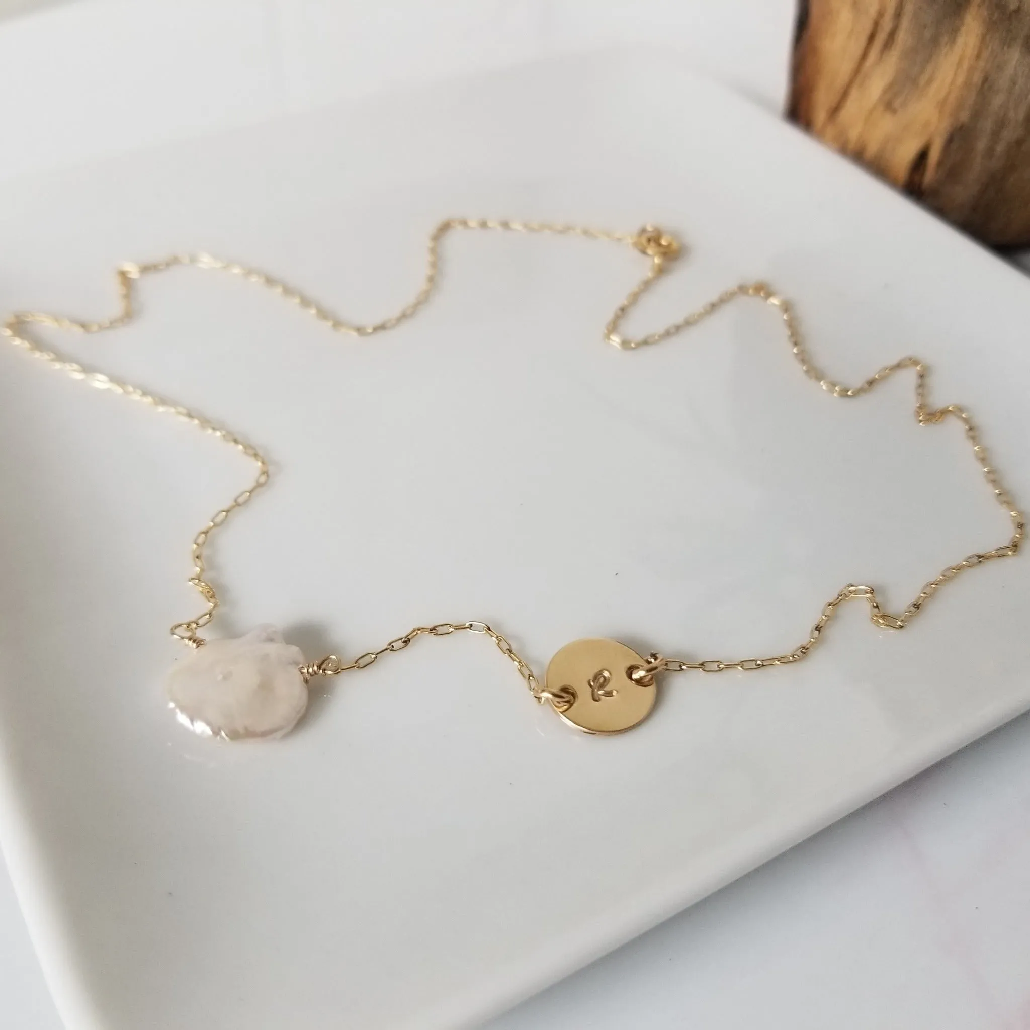The "Amy" - Raw Freshwater Pearl and Initial Necklace - Sterling or Gold