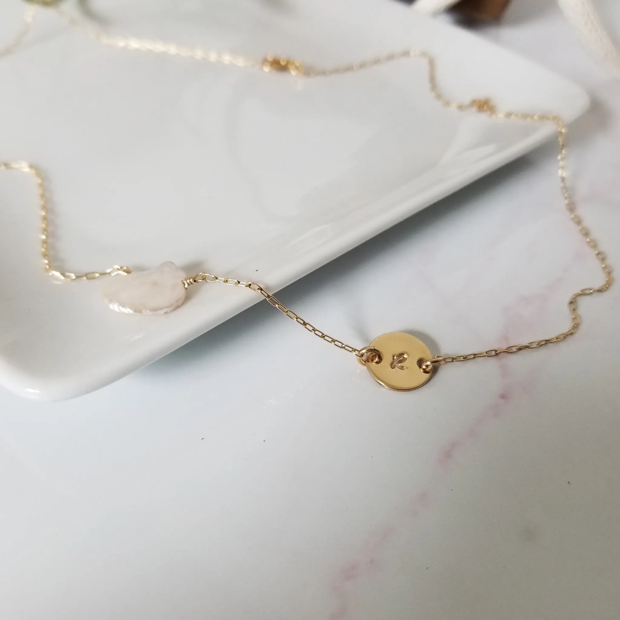 The "Amy" - Raw Freshwater Pearl and Initial Necklace - Sterling or Gold