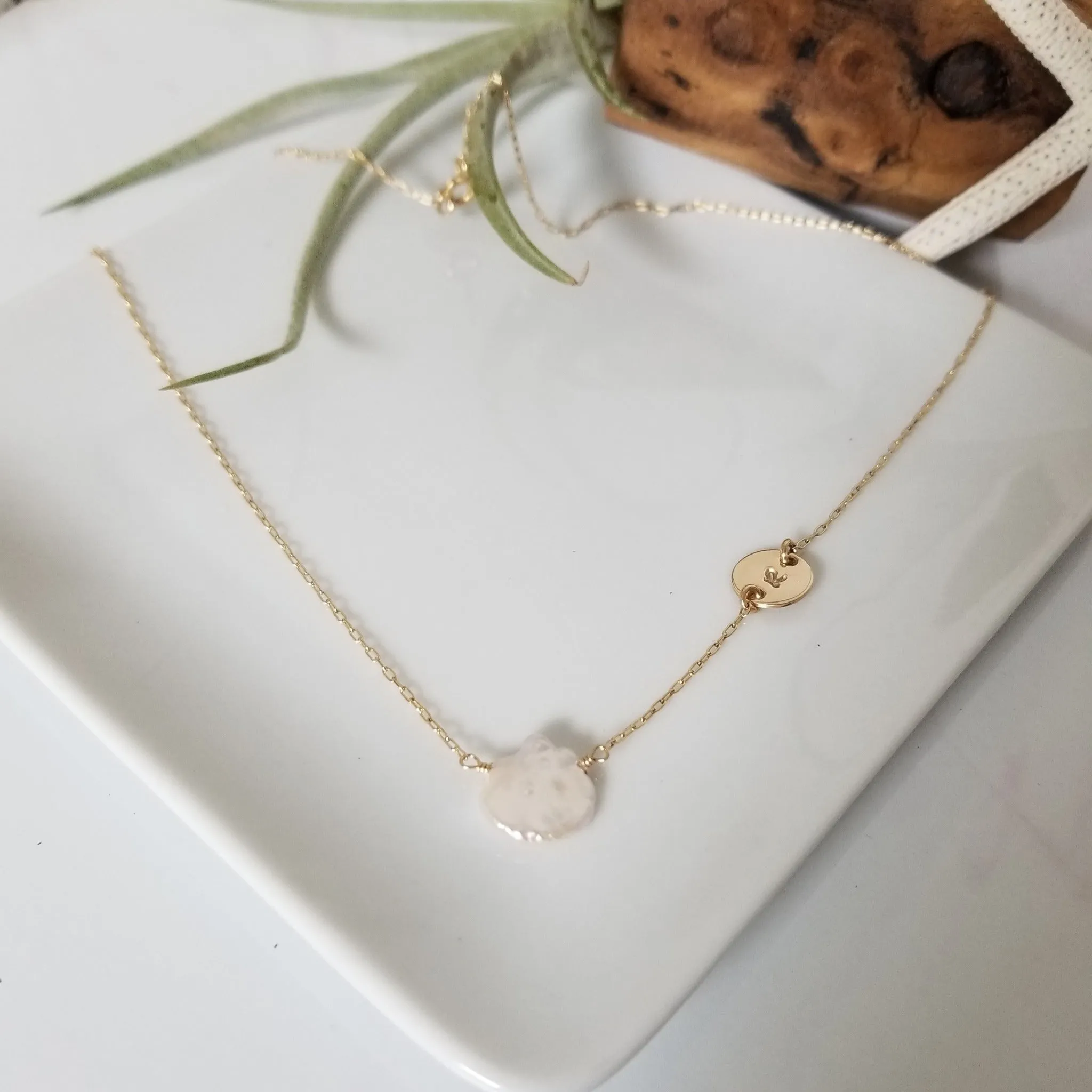 The "Amy" - Raw Freshwater Pearl and Initial Necklace - Sterling or Gold