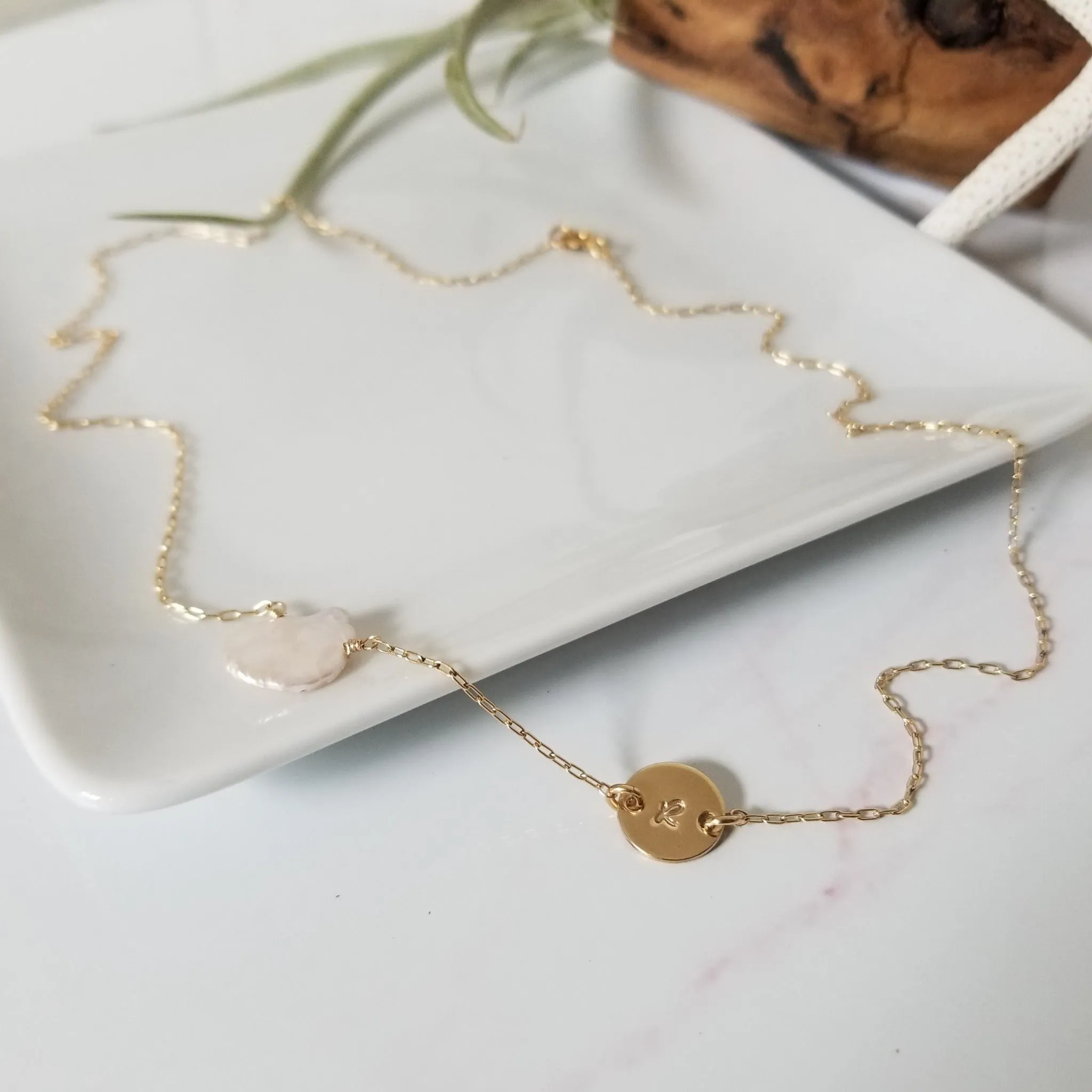 The "Amy" - Raw Freshwater Pearl and Initial Necklace - Sterling or Gold