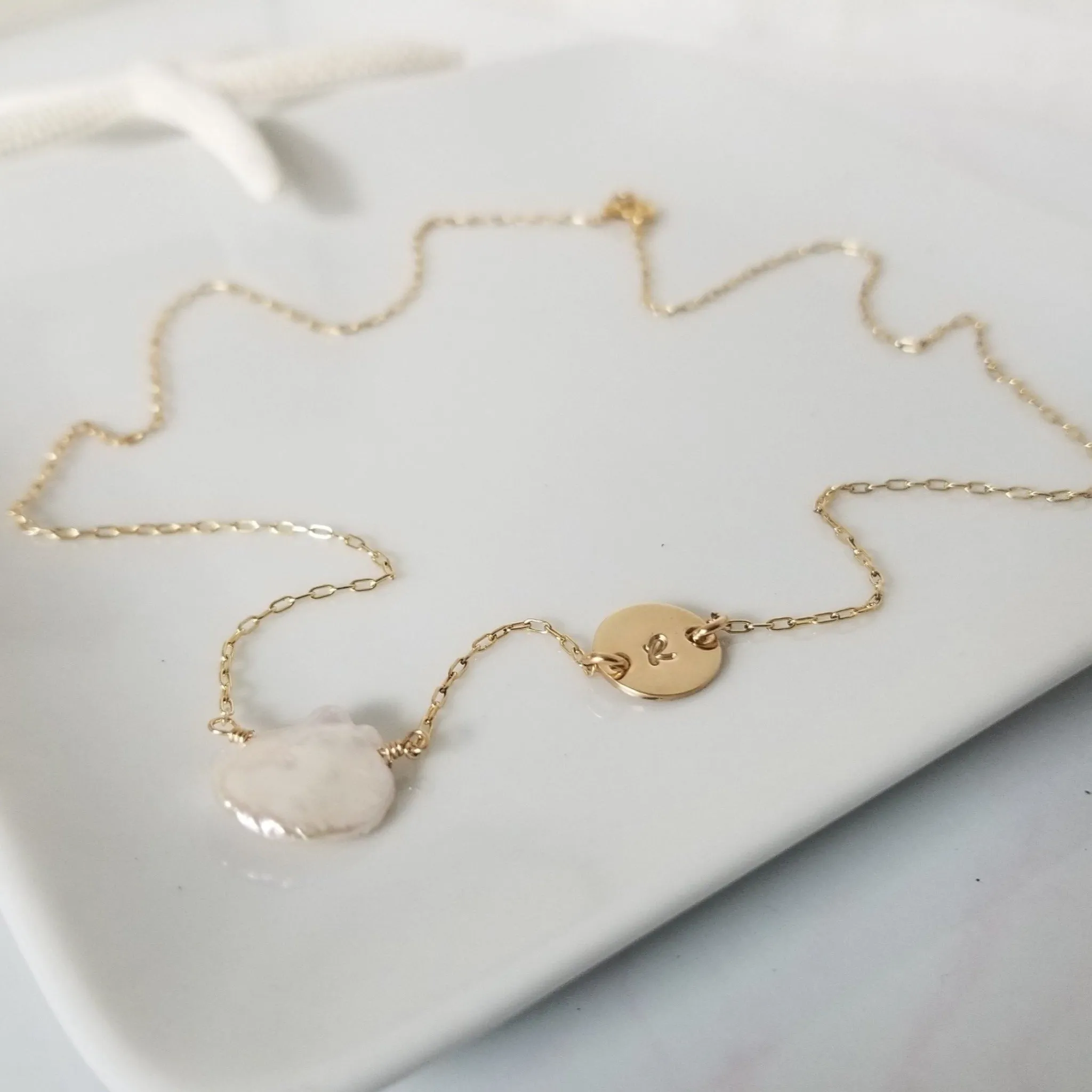 The "Amy" - Raw Freshwater Pearl and Initial Necklace - Sterling or Gold