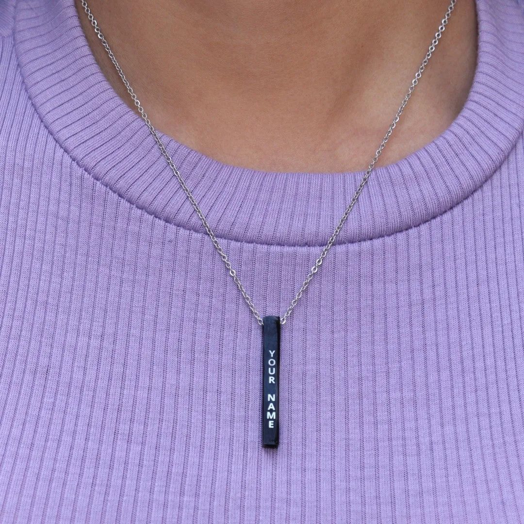 Thin Chain Custom Name Bar Pendant Chain for Men & Women - Black Color
