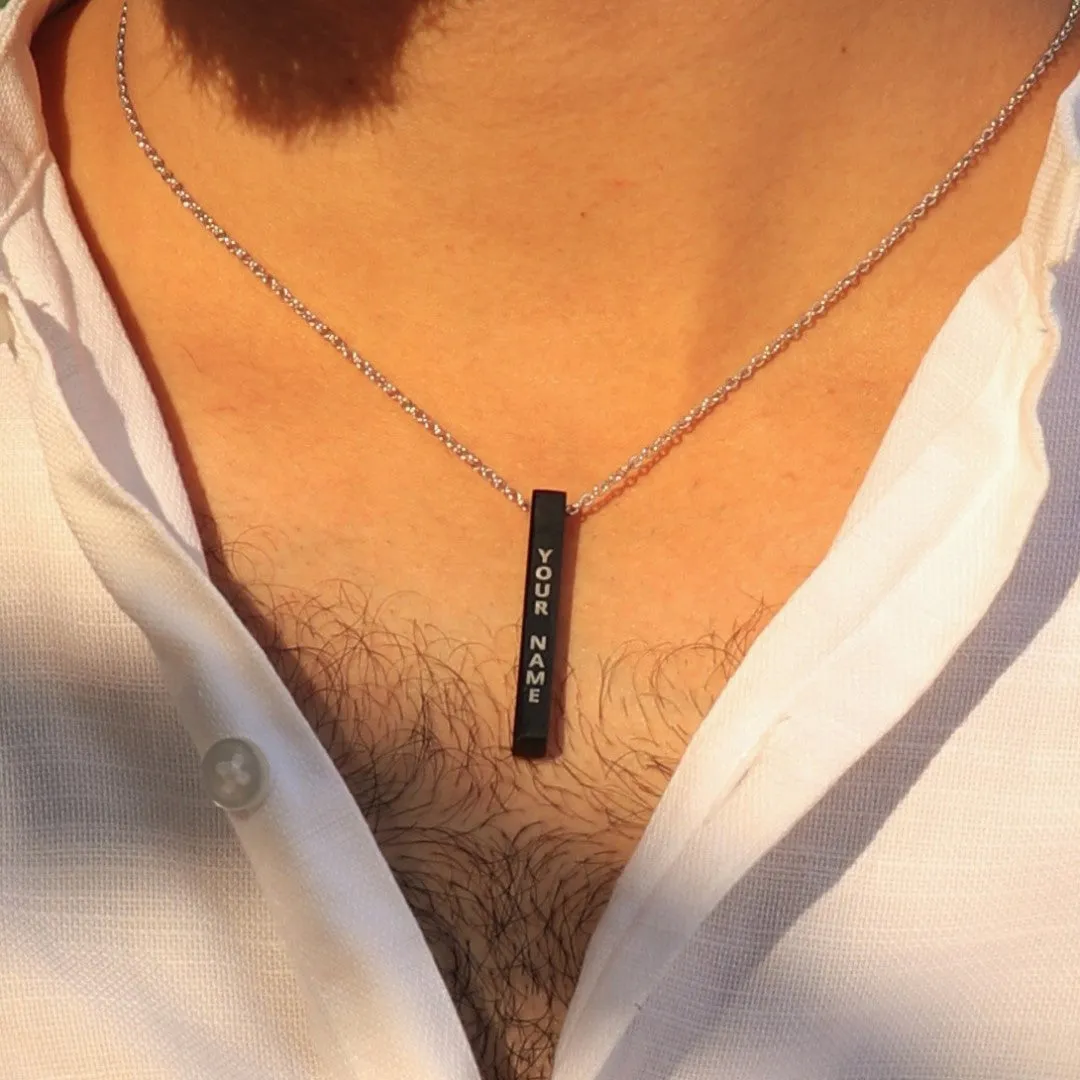 Thin Chain Custom Name Bar Pendant Chain for Men & Women - Black Color