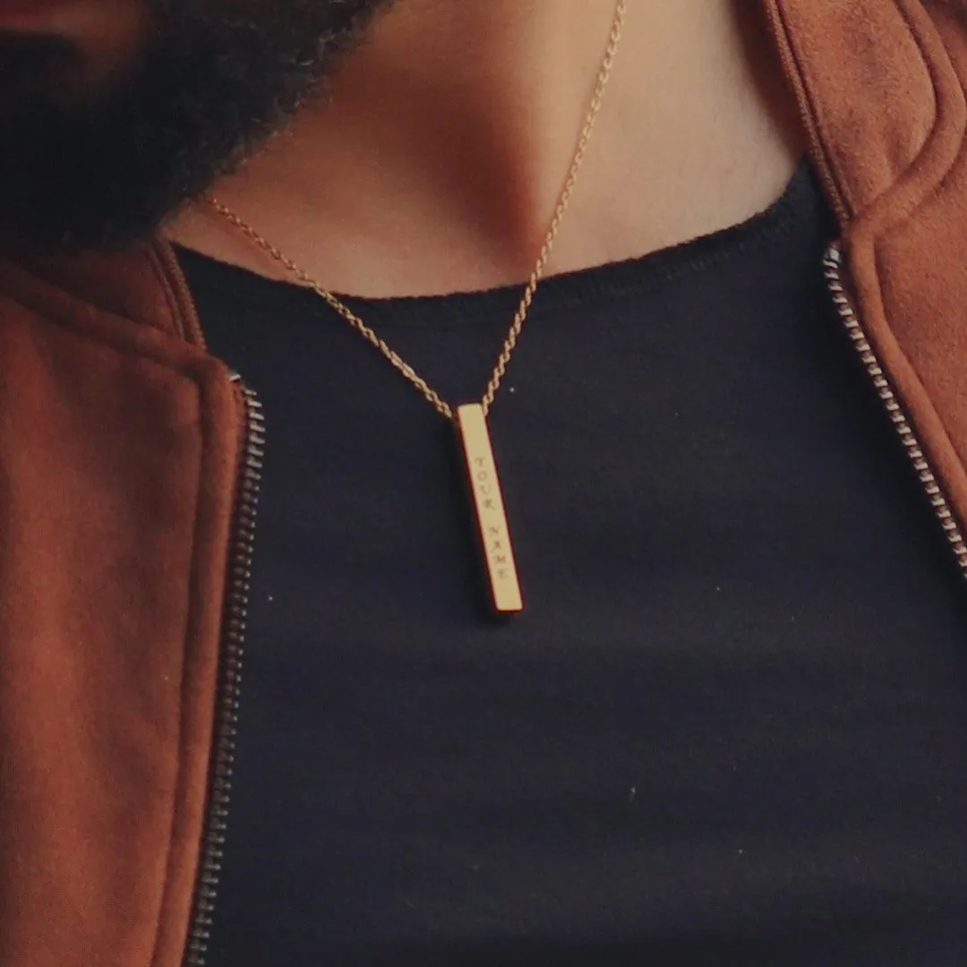 Thin Chain Custom Name Bar Pendant Chain for Men & Women - Gold Color