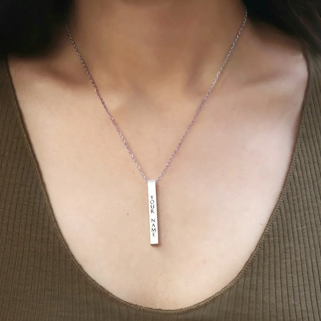 Thin Chain Custom Name Bar Pendant Chain for Men & Women - Silver Color