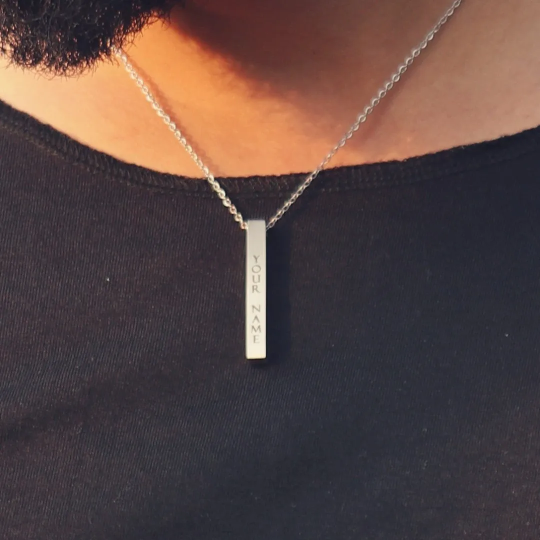 Thin Chain Custom Name Bar Pendant Chain for Men & Women - Silver Color
