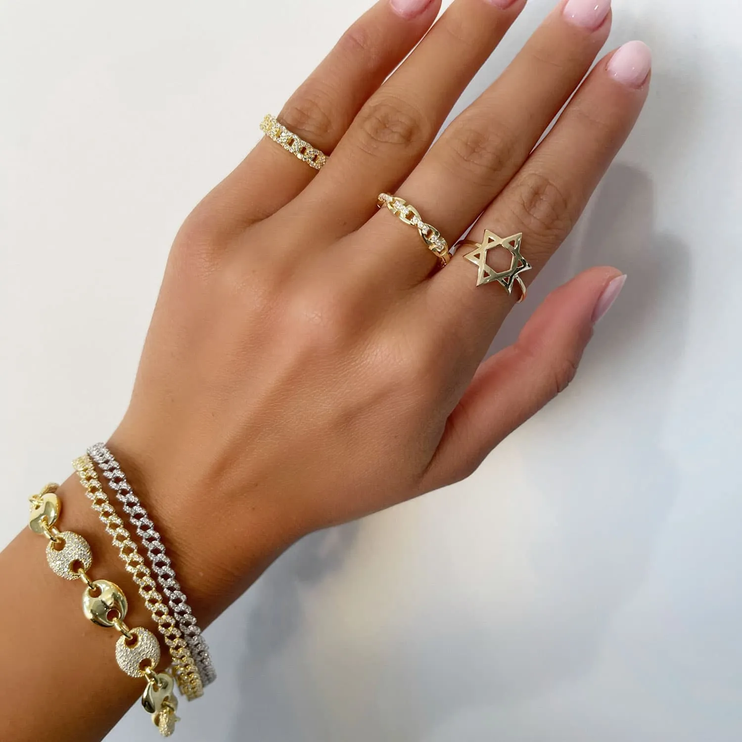 Thin CZ Chain Link Ring
