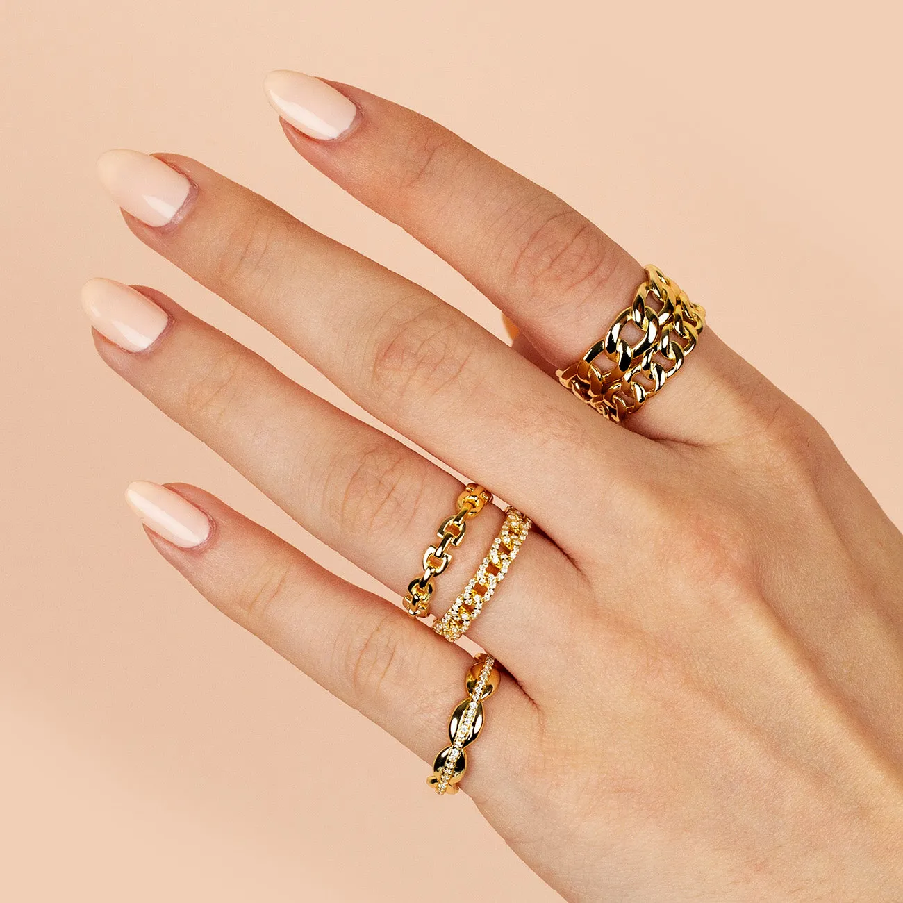 Thin CZ Chain Link Ring